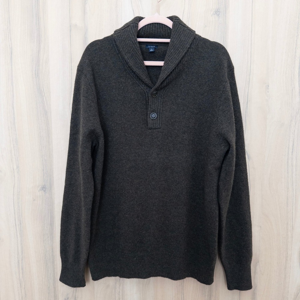 J.Crew Womens Sweater Size L Brown Lambswool Shawl Neck Classic Preppy Old Money